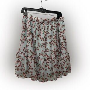MSCH Copenhagen Tiered Floral Ruffle Skirt Size XL Light Teal Cottagecore